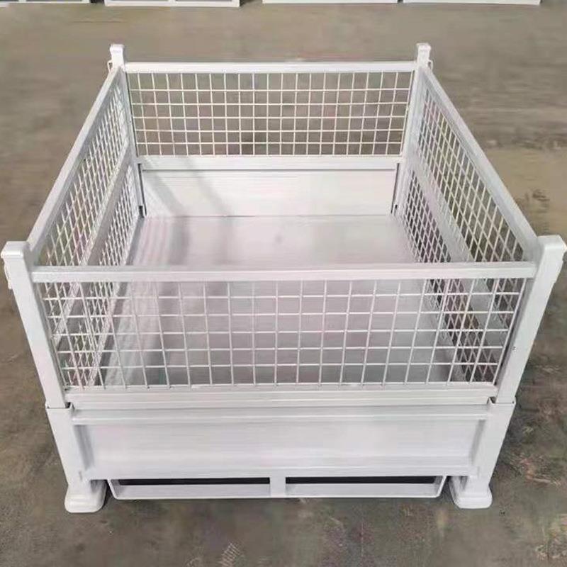 白色可折叠金属周转箱网格金属料箱铁框折叠堆垛架金属周转箱
