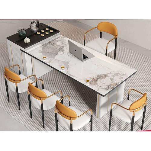 岩板岛台茶桌椅组合轻奢现代简约办公桌餐桌书桌一体两用家用茶台