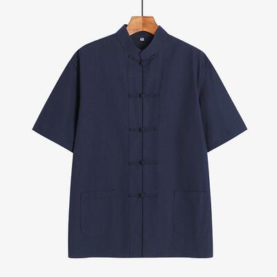 正品纯棉粗布唐装男古中式汉服覆风盘扣衬衫国风国民服装禅修中居