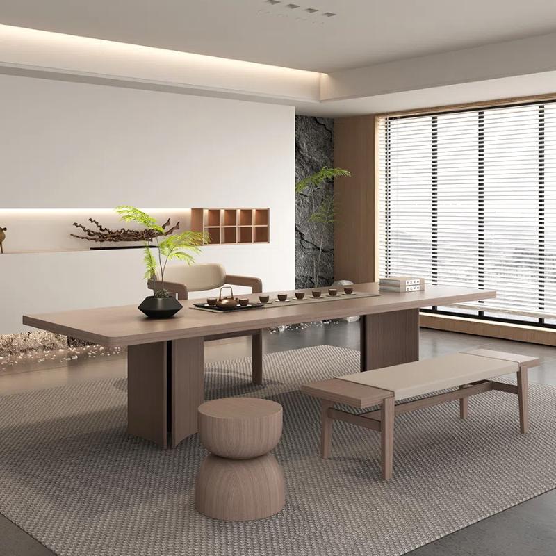 新中式实木大板泡茶桌椅组合现代轻奢办公室极简原木家用茶台一体