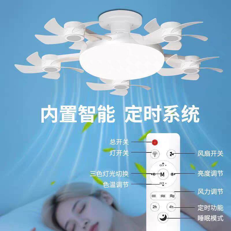 新2款无品牌/五头一体吊灯e7螺口吊扇灯家用卧室静音扇大风力扇遥