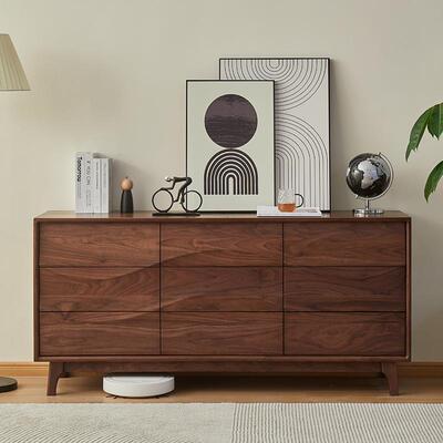 全实木九斗北柜美黑胡木轻桃奢卧室收纳柜现代简约cj-22102抽客厅