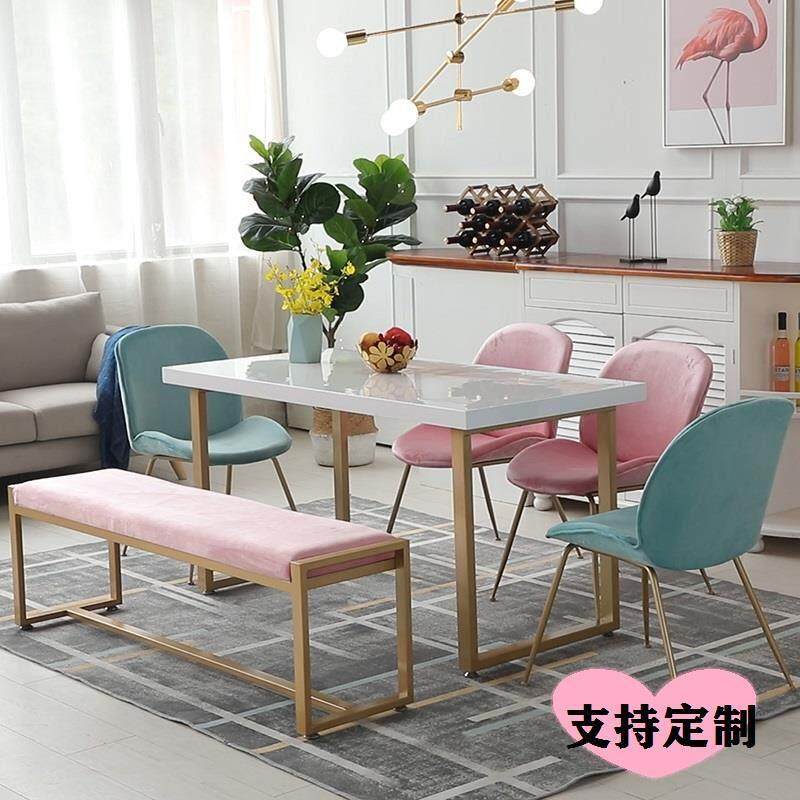 定做铁艺轻奢客厅餐桌椅4椅组合小户型烤漆家用大理石实木白.金色