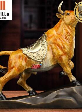Calmilla《牛运亨通》铜牛摆件招财进宝公司办公室高档铜彩牛摆件