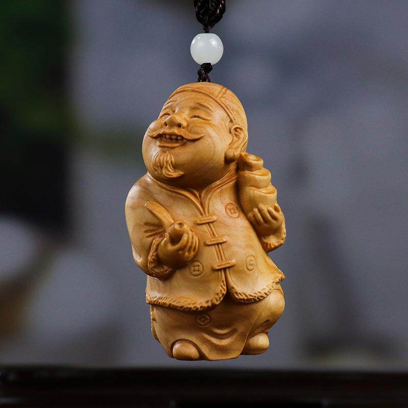 黄杨木雕手把件地主家装摆件木质雕刻家居饰品中式工艺品财主收藏