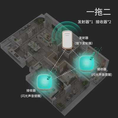 航胜易家B209一拖二强闪光无线遥控电子音乐门铃老人聋哑人呼叫器