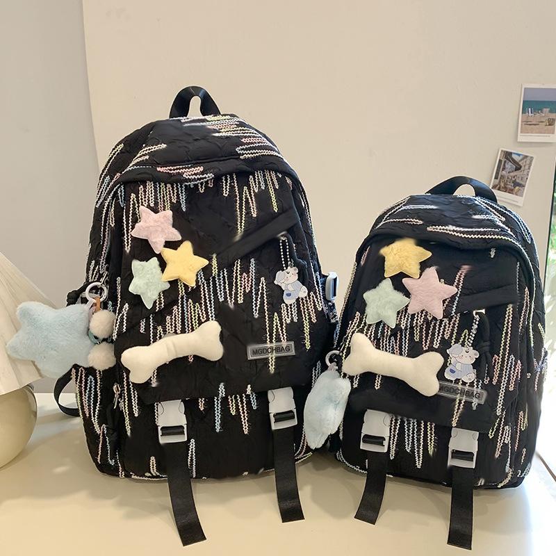 儿童书包女生小学生初中生条纹背包高中大学生2024新款时尚双肩包