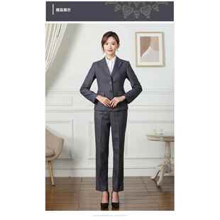 高档广发银行新款女士行服西服西装发工银行套女灰广色工作服外装