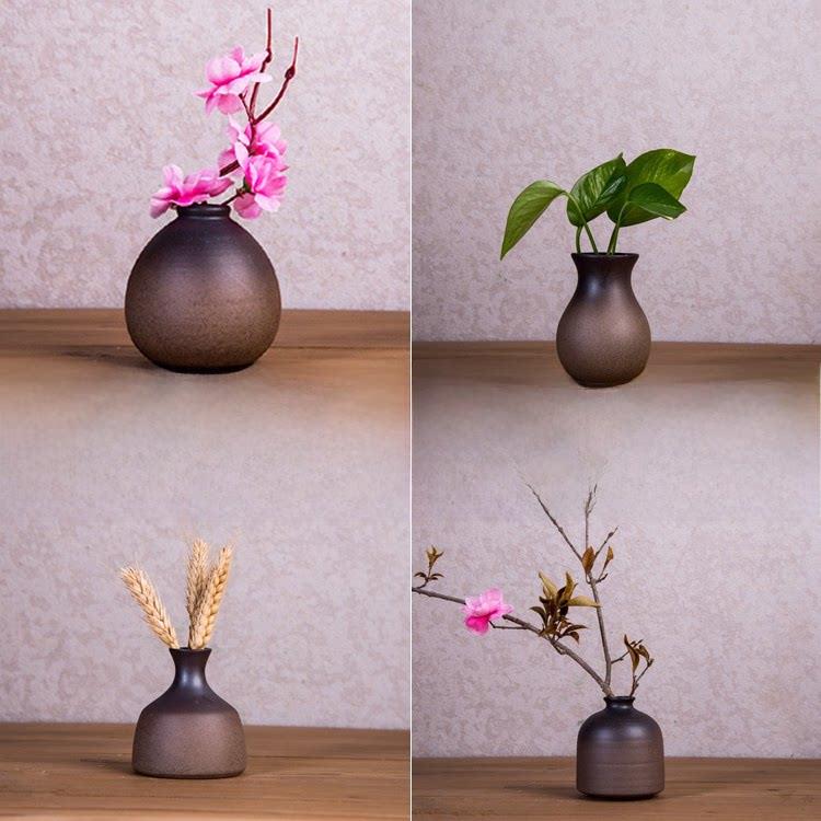 特价粗陶创意手工摆件日式干花插桌面陶瓷小花瓶家居复古水培花器