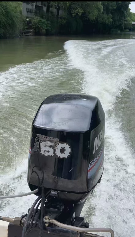 16尺米玻璃钢半棚快艇水星四冲60马力无手续