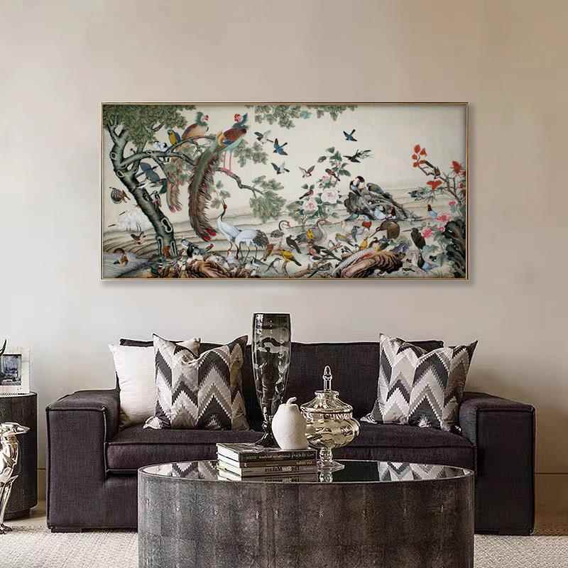 百鸟朝凤图国画唐寅唐伯虎新中式花鸟装饰画玄关进门轻奢高档挂画