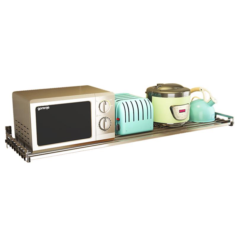 304不锈钢壁挂式厨房置物架微波炉烤箱锅具收纳架一字隔板层板架