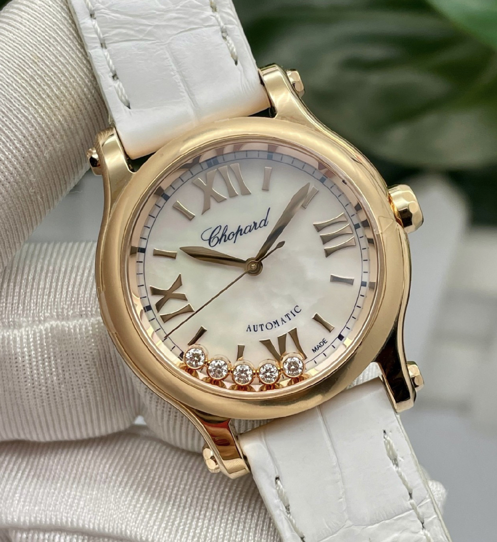 98新30mm萧邦快乐钻18k玫瑰金274893-5009自动机械女表正品