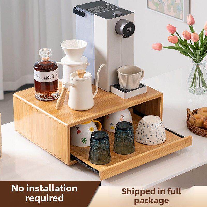 台面咖啡机置物架抽拉抽屉收纳盒茶包茶水吧台储物架水杯具收纳架