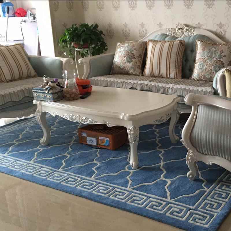 高档蓝式色欧式式美地中海地毯客茶厅几卧室床边书房手工中地毯定