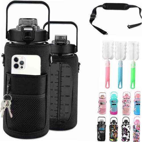 2 Liter Water Bottle With Sleeve 64 OZ Inspirational Half Ga