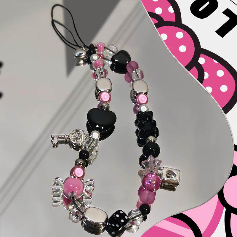 ins玫红辣妹手机链短款手腕链时尚女款欧美风ccd相机挂绳结实通用