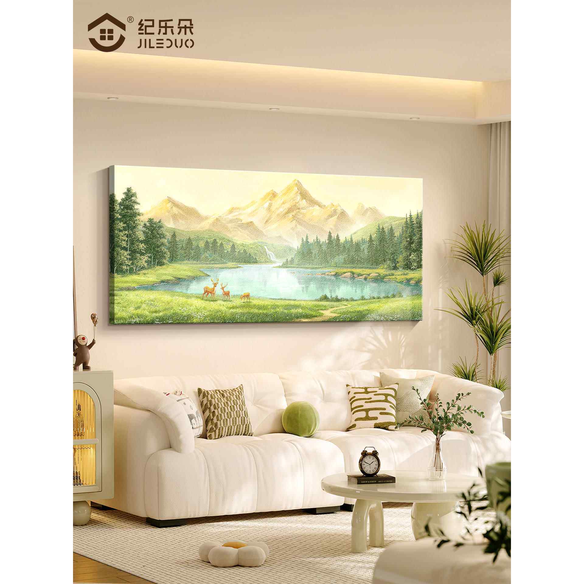 聚宝盆山水画靠山图客厅挂画新款肌理感砂岩画沙发背景墙壁装饰画