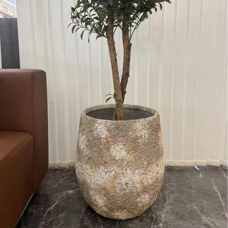 简约镁泥花盆大号绿植镁泥花器客厅阳台落地花盆室内装饰摆件盆景