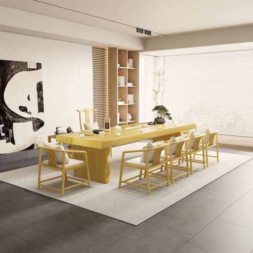 严选大板原木茶桌新中式家用客厅茶台办公室茶室实木喝茶桌椅组合