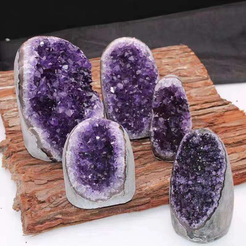 天然紫晶洞摆件紫晶簇消磁净化招财聚宝盆原石玄关钱袋居家送