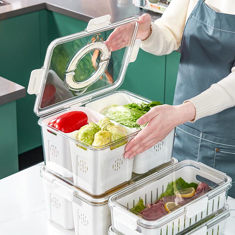 日式出口款放冰箱里的收纳盒食品级大号厨房蔬菜保鲜盒分格分类