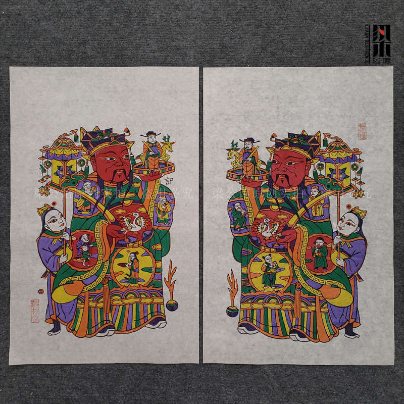正宗手工朱仙镇木版年画加封进爵传统年画老门神拓印套印马上加官