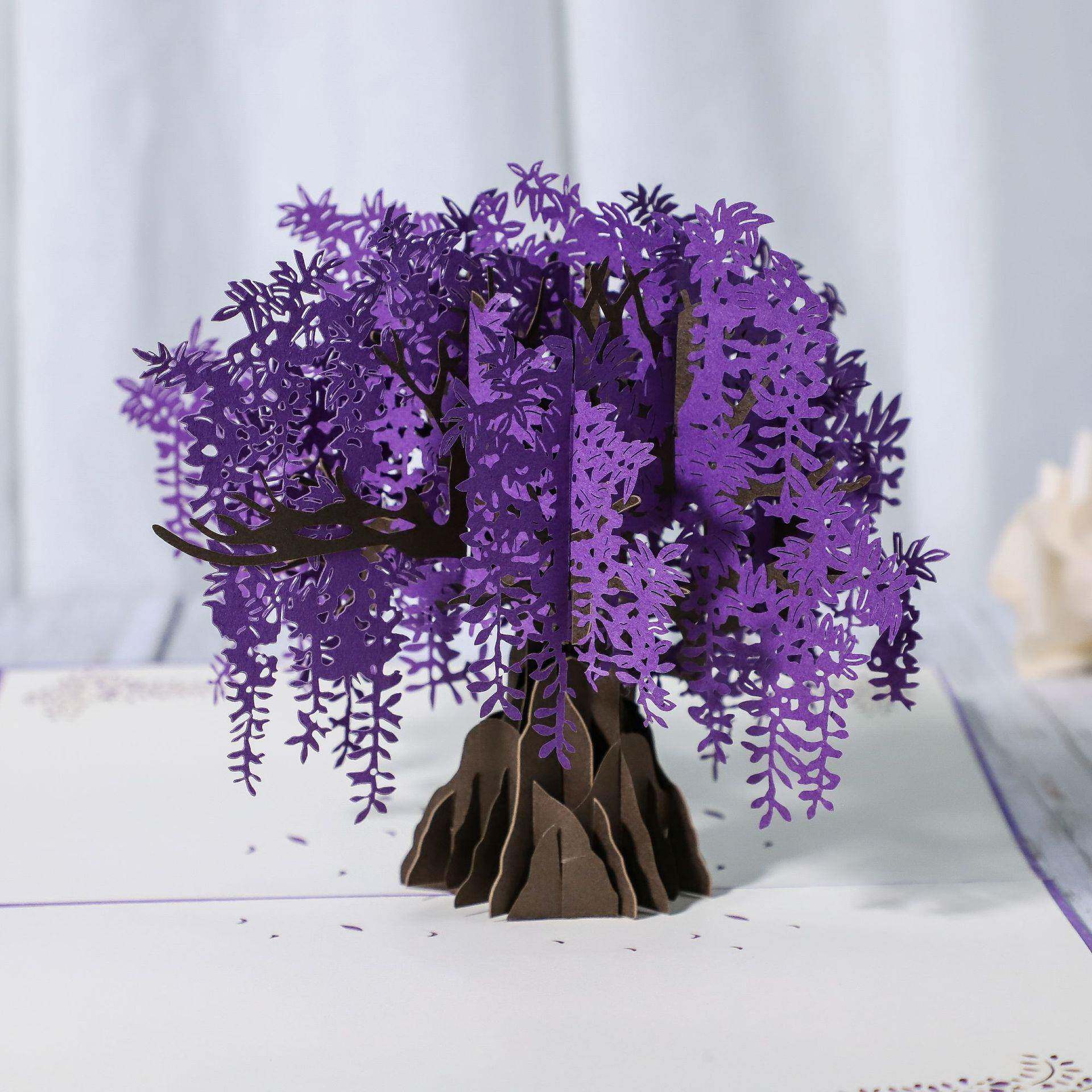 教师节贺卡紫藤花创意3D立体贺卡手工纸雕感恩节祝福卡片厂家
