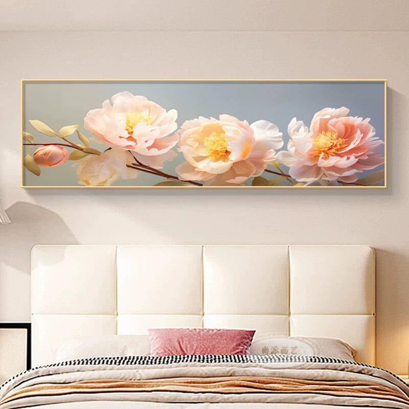 花开富贵卧室床头装饰画客厅沙发背景墙挂画现代简约花卉晶瓷壁画