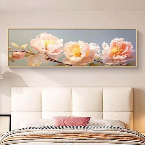 花开富贵卧室床头装饰画客厅沙发背景墙挂画现代简约花卉晶瓷壁画