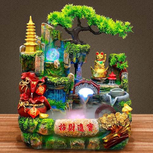 开 业假山礼物贺礼流水喷泉生财礼品摆件高档招财猫循环水招财进