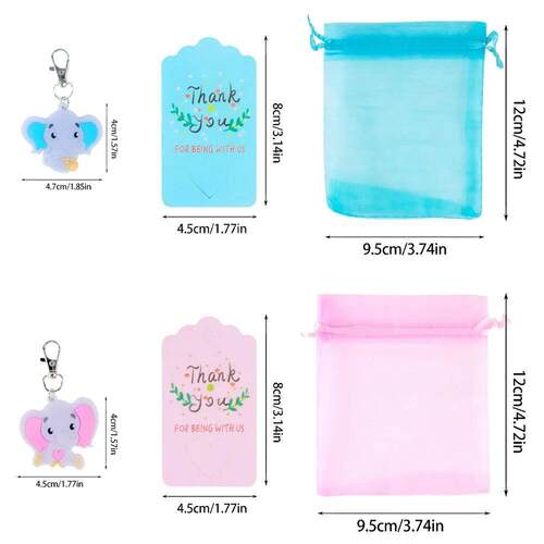 30pcs Cute Elephant Key Ring Set With Paper Tags Thank You G