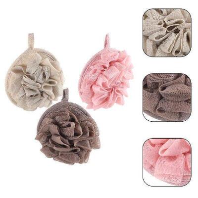 3pcs Bath Loofah Shower Sponge Body Scrubber Pink Khaki