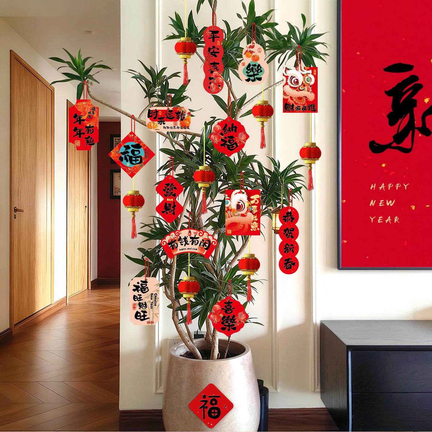 马年福字小挂件2026新款创意新年小灯笼装饰品春节盆景绿植小挂饰