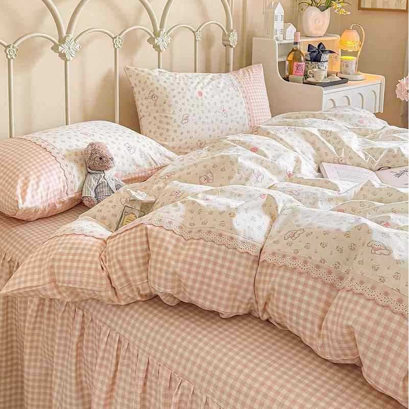 全棉韩式小碎花绣花四件套可爱小狗被套床裙亲肤柔软纯棉床上用品