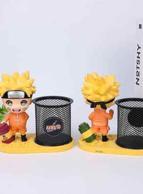 2026儿童节礼物Q版火影忍者树脂工艺品摆件 漩涡鸣人笔筒卡卡西文