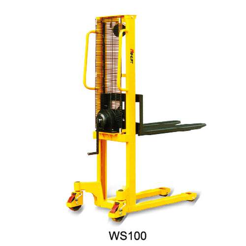 WS100虎力1T迷你型手摇式堆高车搬运升高车无油缸堆高车厂销