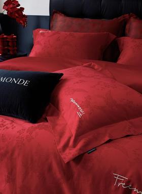 现用代风结婚长20240104床上品高端提花纹大红嫁色婚庆陪纯棉绒棉