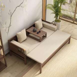 中式现沙发罗汉QQL床代老榆客厅小户型实木新抽拉木伸缩简约推拉