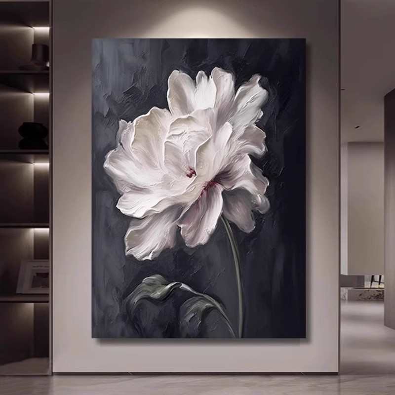 现代肌理大手绘装饰画玄关背景抽象花卉挂画客厅墙村纯芬立体油画图片