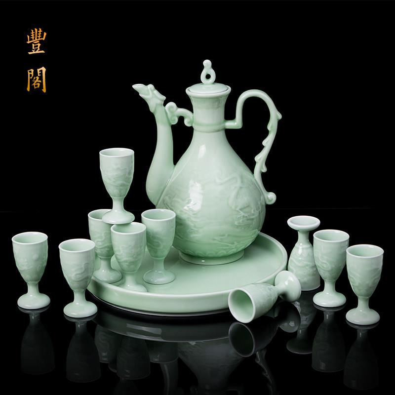 陶瓷酒具组套白酒杯家用酒壶中式分酒器彷古代高脚杯小酒盅清酒器