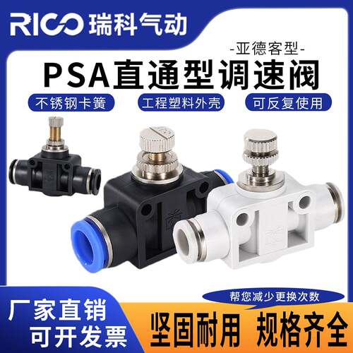 PSA直通型调速阀亚德客型管道单向节流阀PSA4/6/8/10/12
