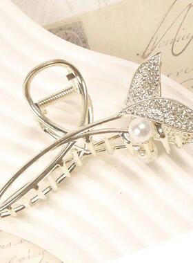 Korean Claw pearl rhinestone flower Metal Pearl Hair Clip Ha
