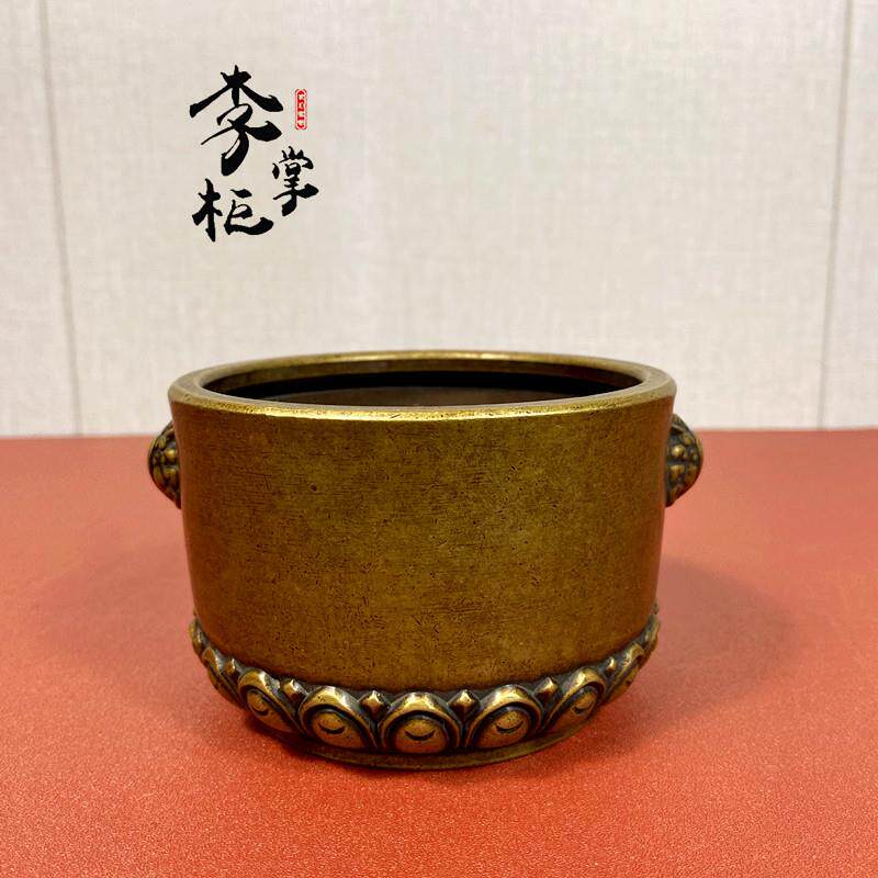 李掌柜仿古做旧加厚大号纯铜天鸡耳香炉摆件黄铜盘香线香香薰炉