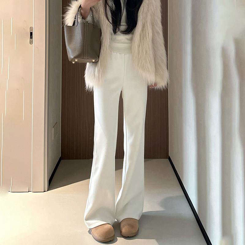 Lulu Yobe新品羊毛呢秋冬微喇叭裤女高腰显瘦马蹄裤绒拖地裤百搭