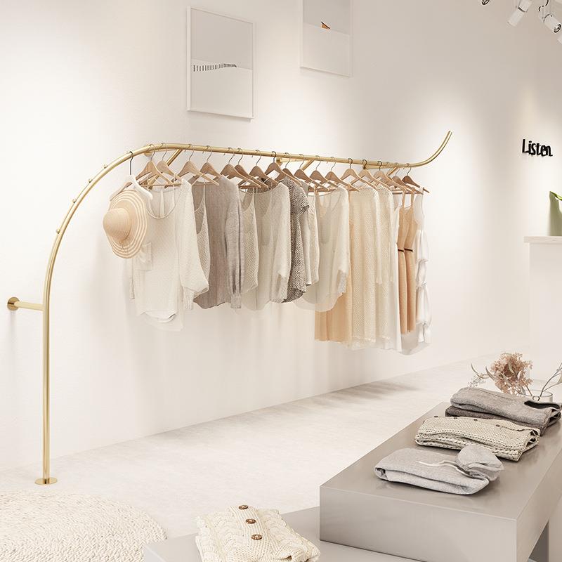高档服装店展示架落地式靠墙架轻奢纳米金挂衣架上墙壁挂侧挂货架
