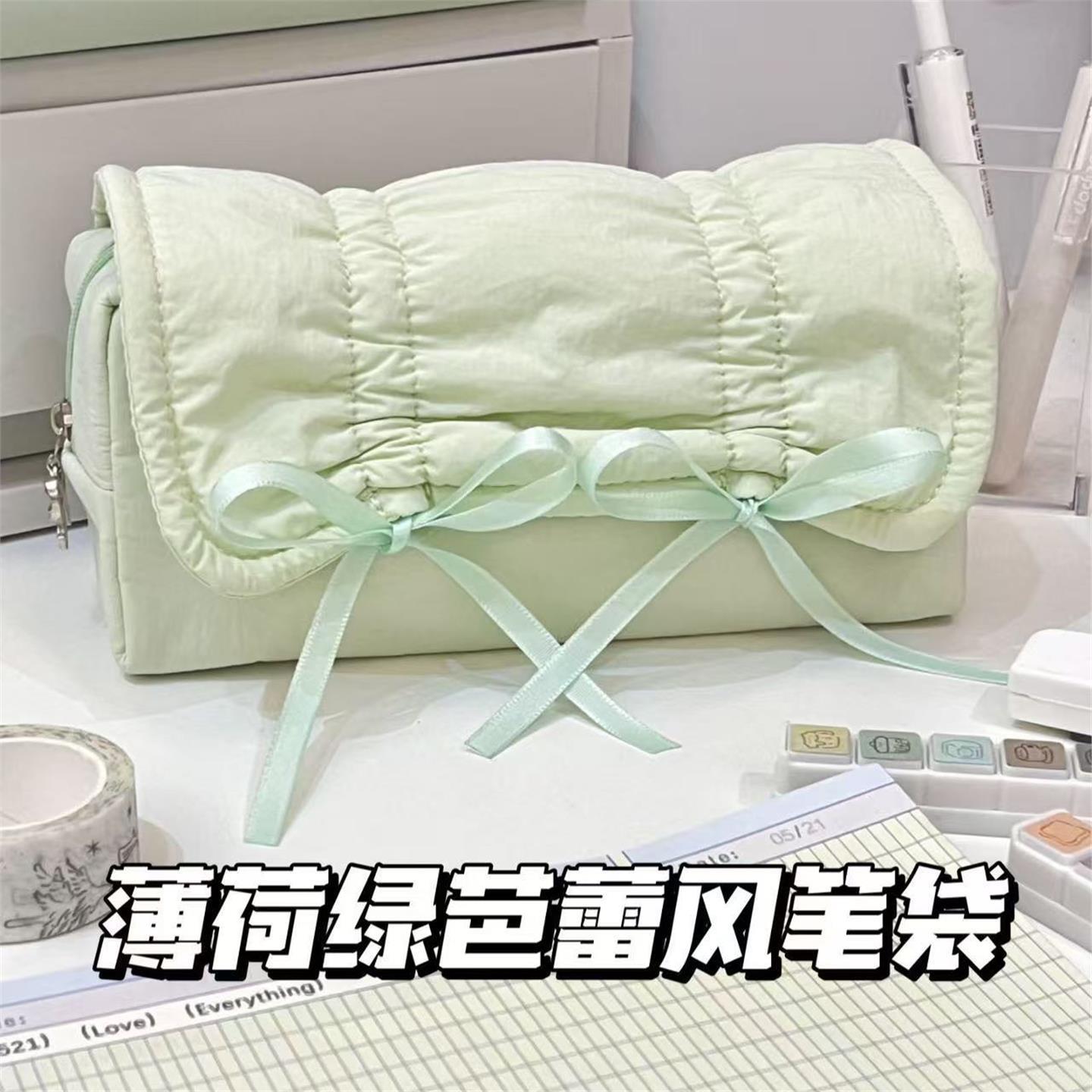 小清新纯色芭蕾风蝴蝶结笔袋奶呼呼高颜值大容量初高中女生文具袋