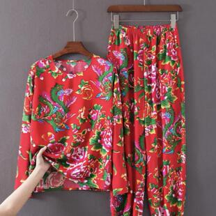 直播间道具搞笑衣服东北大花布女村姑二人转演出服装创意沙雕搞怪