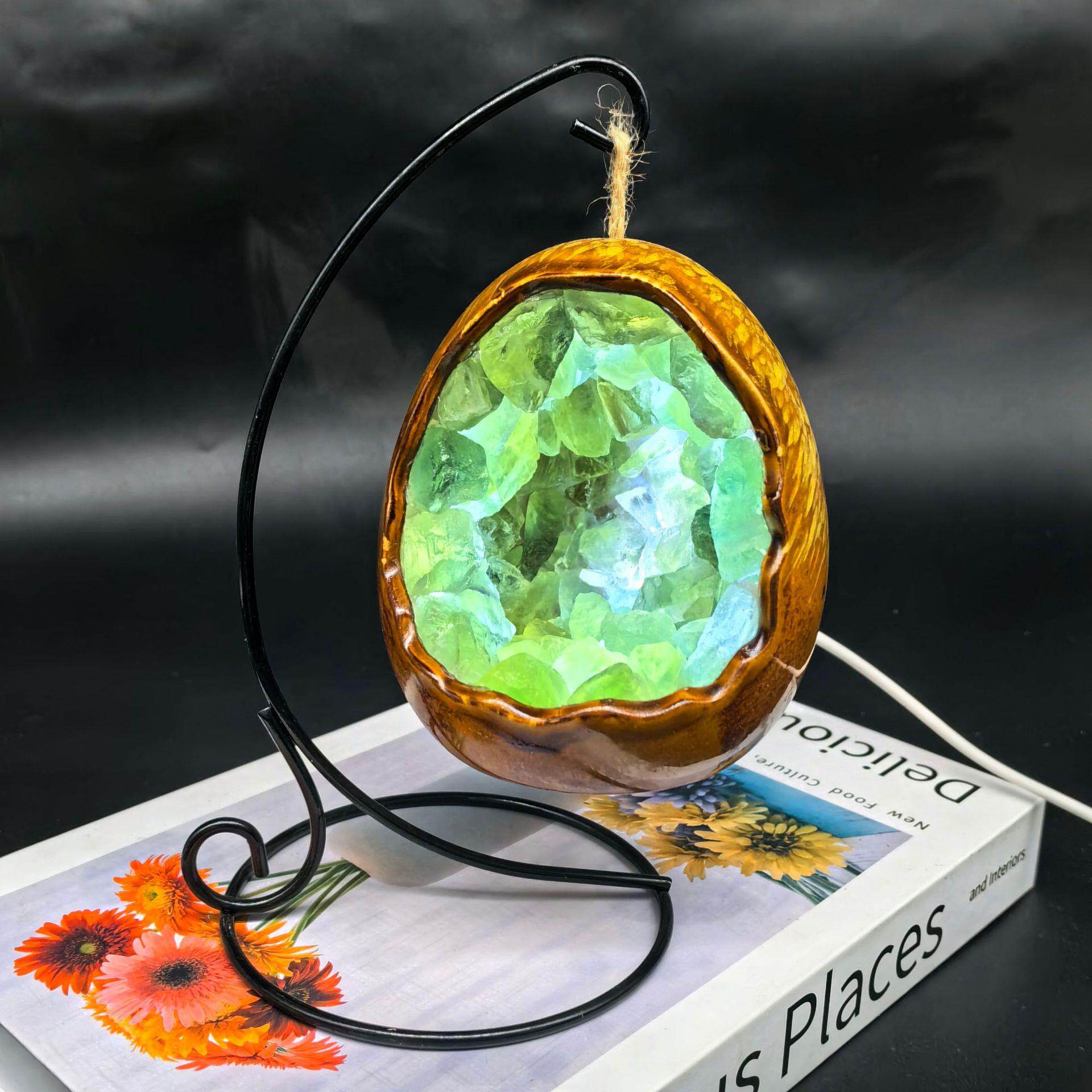 天然紫晶原石恐龙蛋USB触摸开关卧室床头灯聚宝盆造型紫水晶
