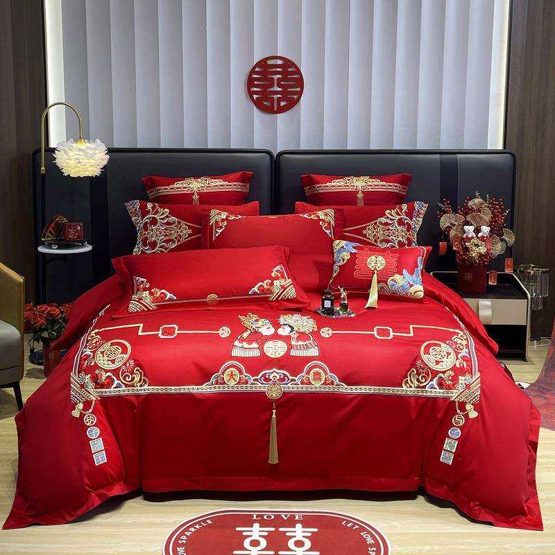 新中式结婚全棉婚庆四件套纯棉被套床品十件套婚房陪嫁用品多件套